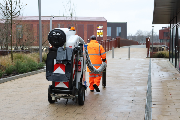 Walkways being cleaned at Forge Island