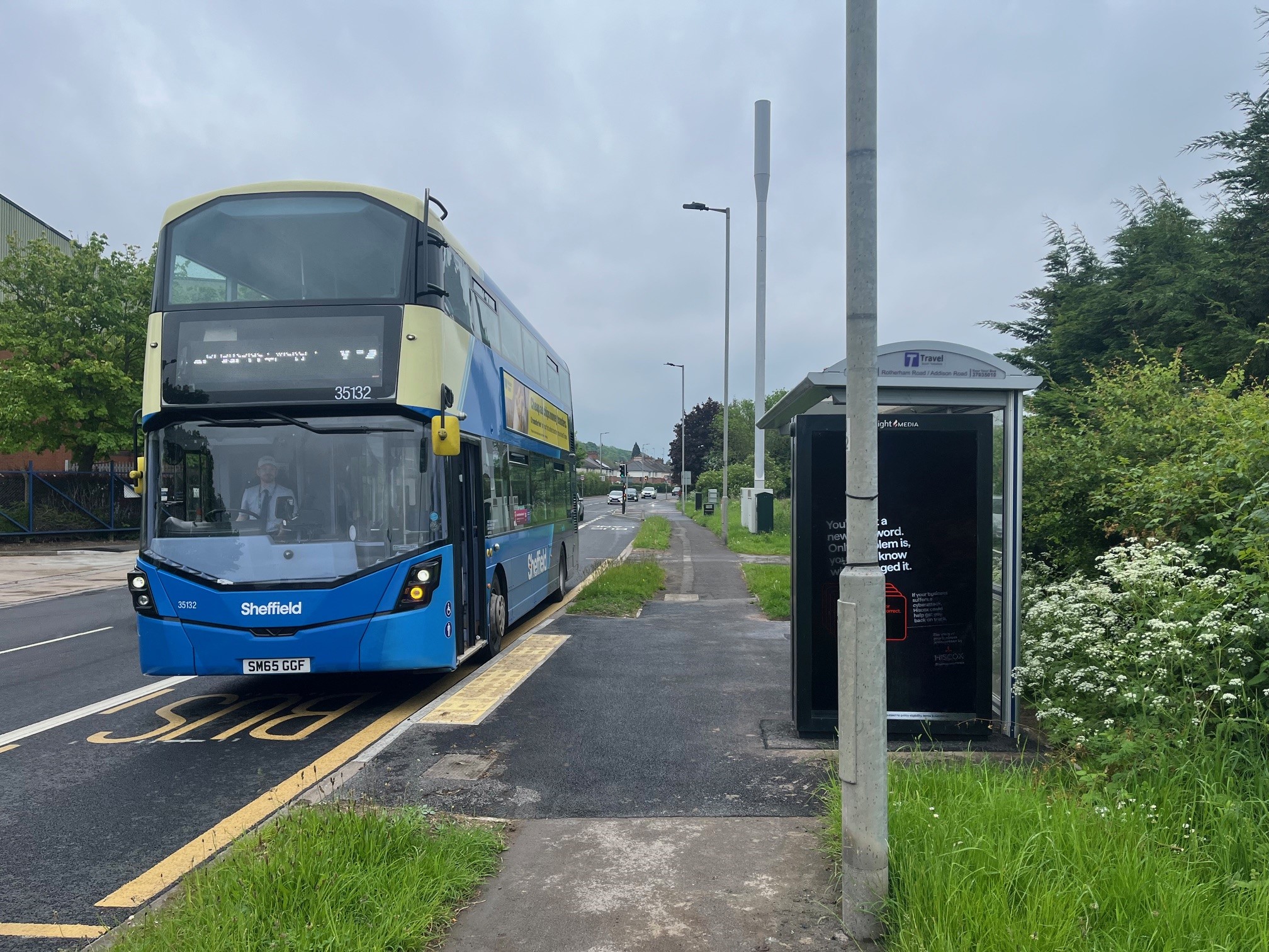 A bus pulling into a bus corridor on Harvest Close in Maltby.