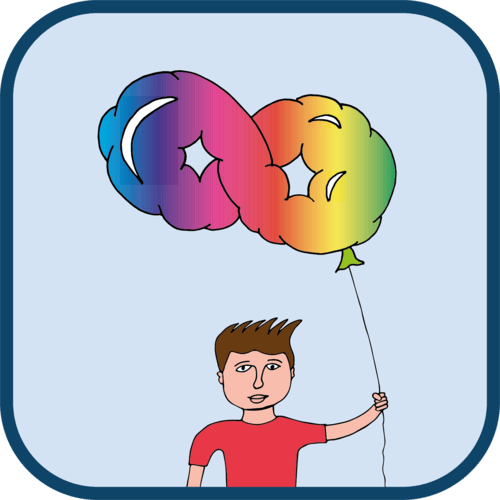 Illustration of a boy holding an infinity balloon