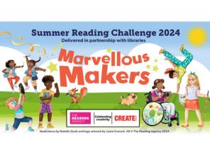 Cartoon children standing on grass around text that reads "Marvellous Makers"