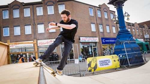 A person skateboarding at UPLIFT in Rotherham town centre