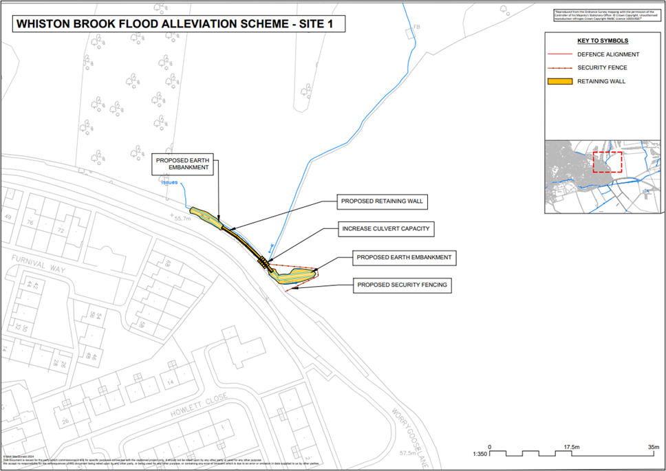 A map showing Worrygoose Lane Retaining Wall