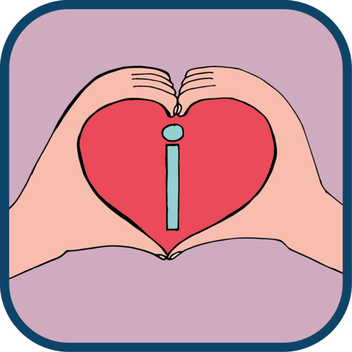 Illustration of a hand holding a heart with an information icon inside