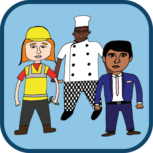 illustration of 3 people in different uniforms