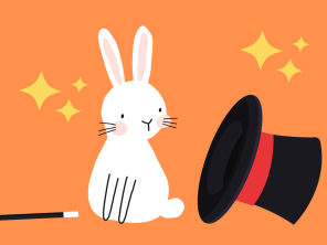 Cartoon rabbit with wand and hat.